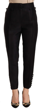Dsquared² Black Button Embellished Cropped High Waist Pants - Zeiniez