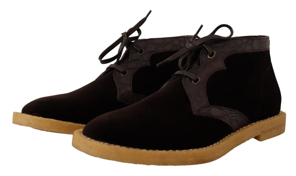 Dolce & Gabbana Brown Velvet Exotic Leather Boots - Zeiniez