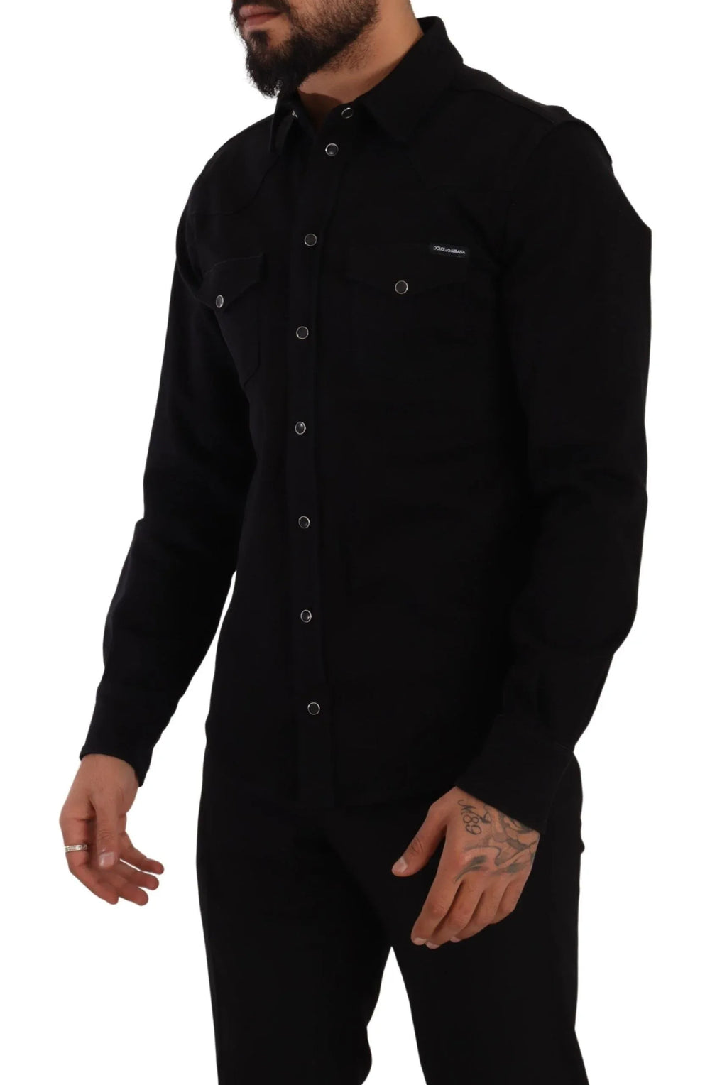 Dolce & Gabbana Black Slim Cotton Denim Stretch Shirt - Zeiniez