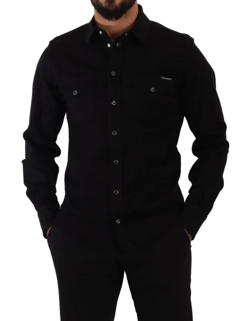 Dolce & Gabbana Black Slim Cotton Denim Stretch Shirt - Zeiniez
