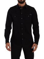 Dolce & Gabbana Black Slim Cotton Denim Stretch Shirt - Zeiniez