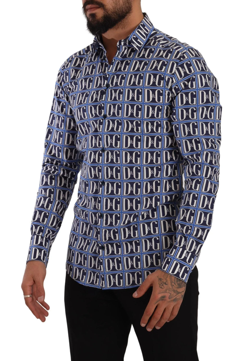 Dolce & Gabbana Blue Logo Mania Slim Fit Cotton Shirt - Zeiniez