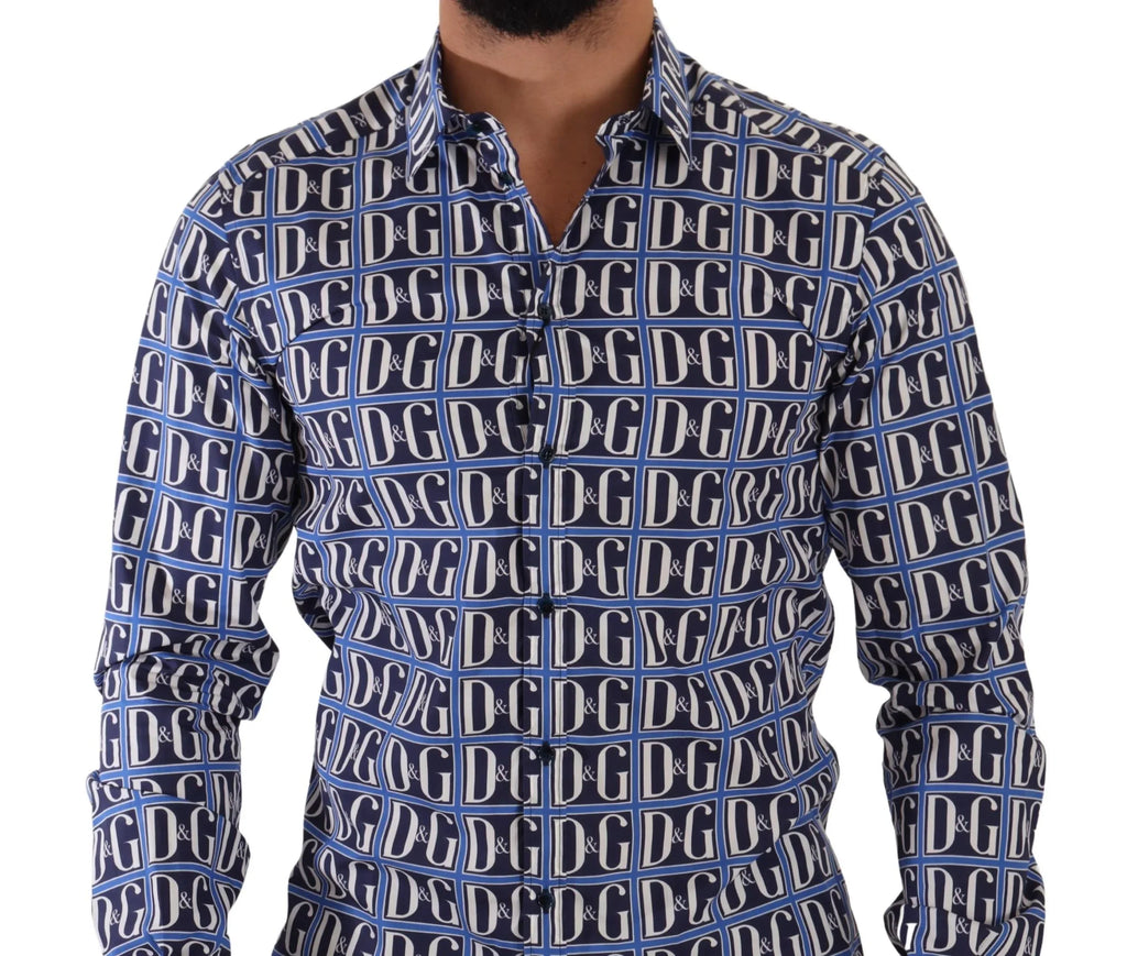 Dolce & Gabbana Blue Logo Mania Slim Fit Cotton Shirt - Zeiniez