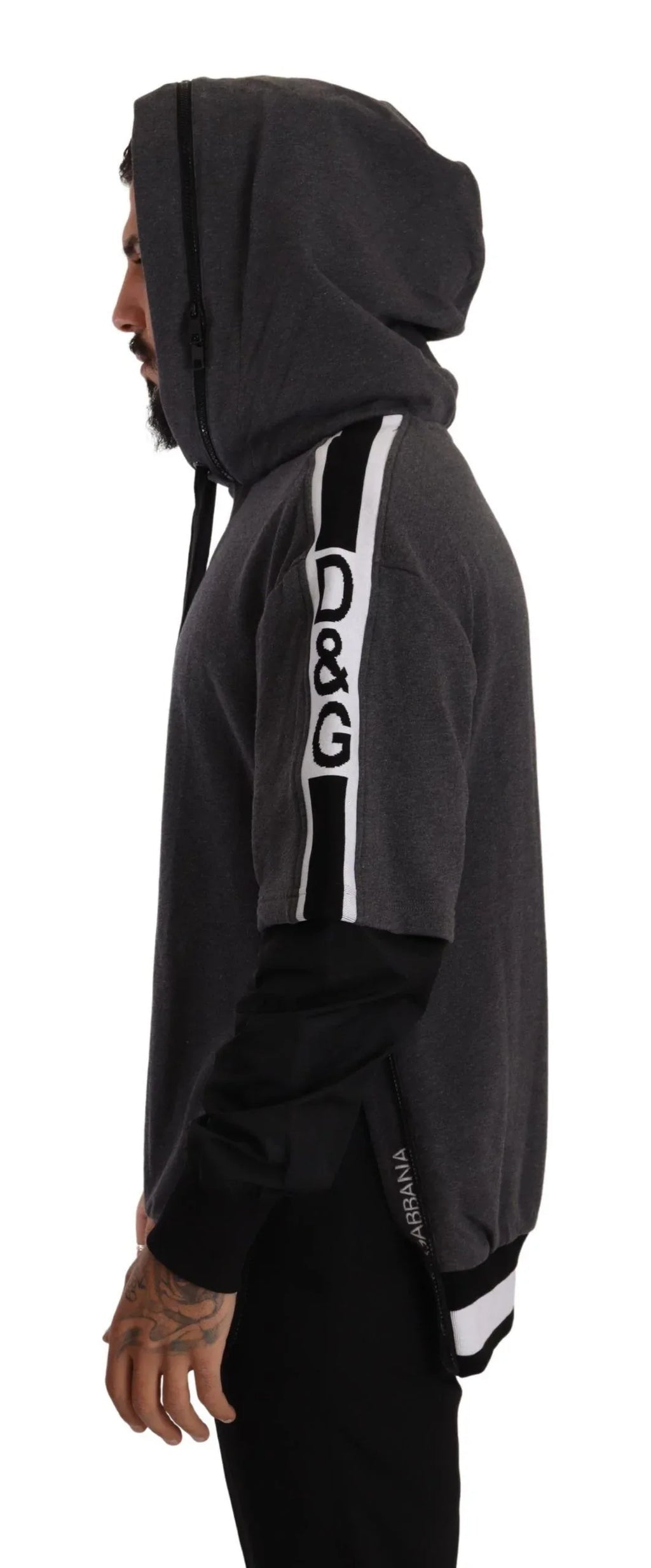 Dolce & Gabbana Gray Black Cotton Hooded #DGMILLENNIALS Sweater - Zeiniez