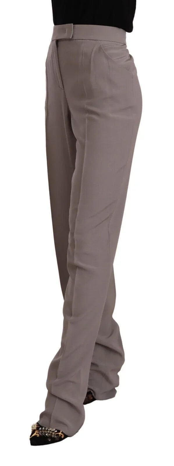 Armani Brown High Waist Silk Tapered Long Pants - Zeiniez