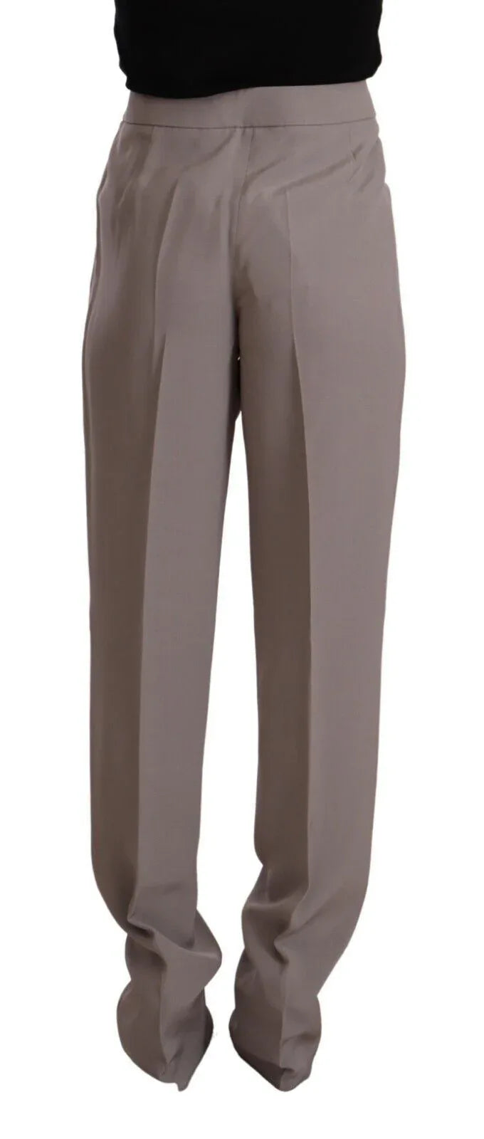 Armani Brown High Waist Silk Tapered Long Pants - Zeiniez