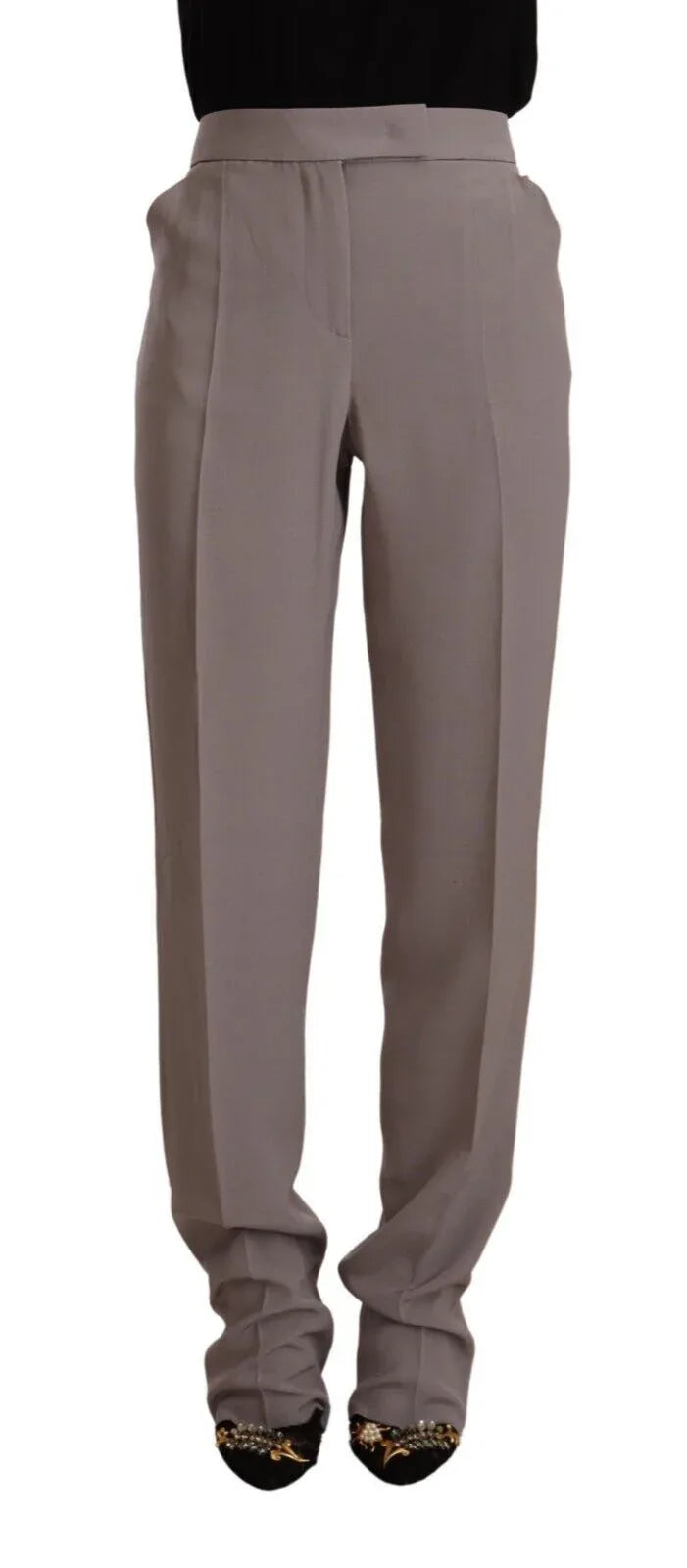 Armani Brown High Waist Silk Tapered Long Pants - Zeiniez