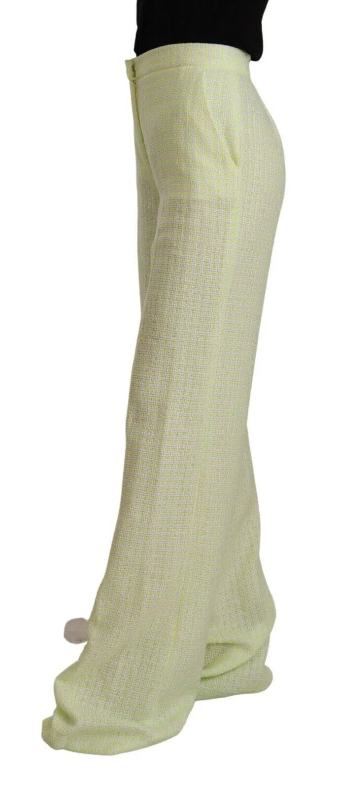 MSGM Yellow Green Cotton High Waist Straight Long Pants - Zeiniez