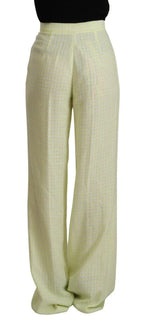 MSGM Yellow Green Cotton High Waist Straight Long Pants - Zeiniez