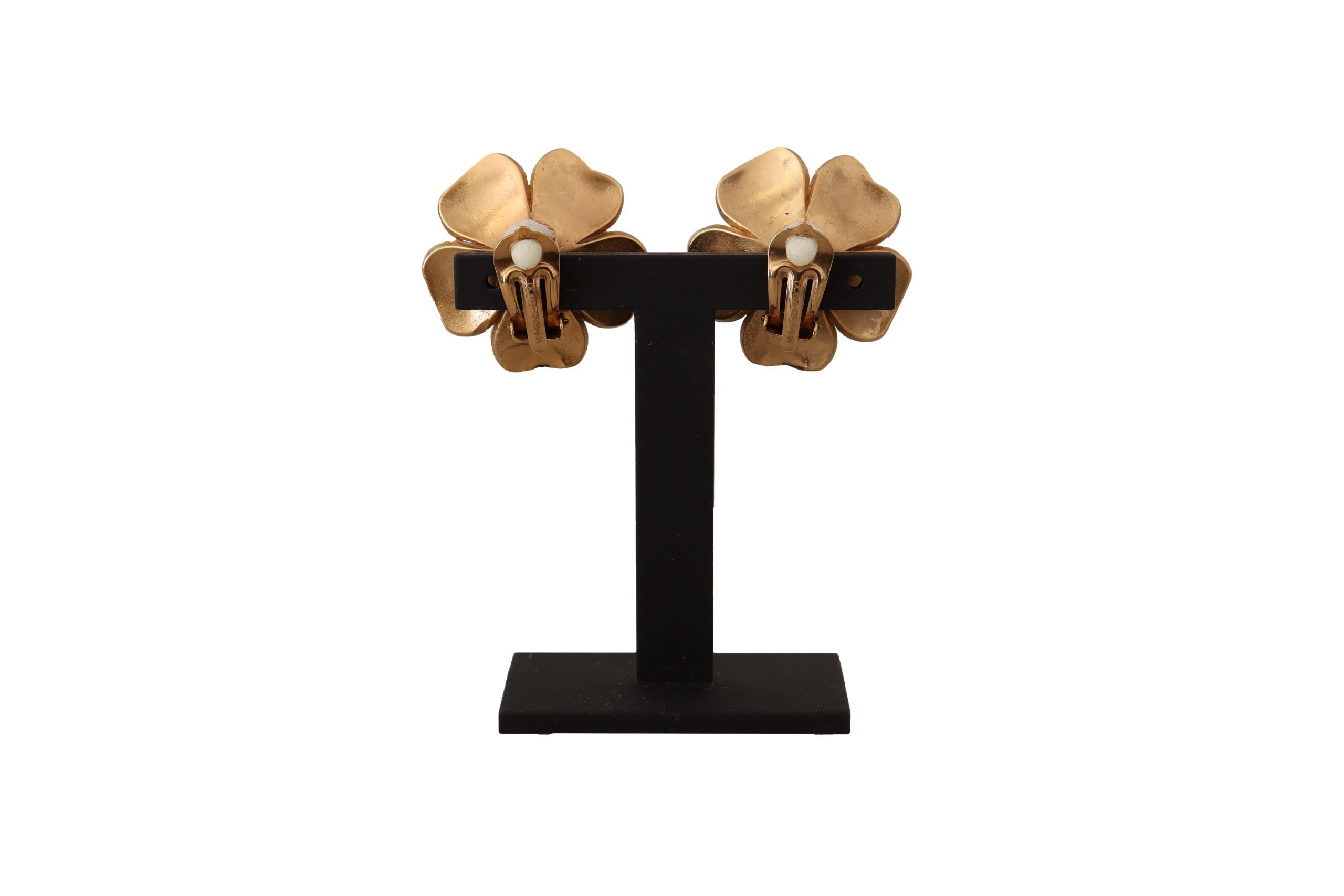 Dolce & Gabbana Gold Tone Maxi Faux Pearl Floral Clip-on Jewelry Earrings - Zeiniez