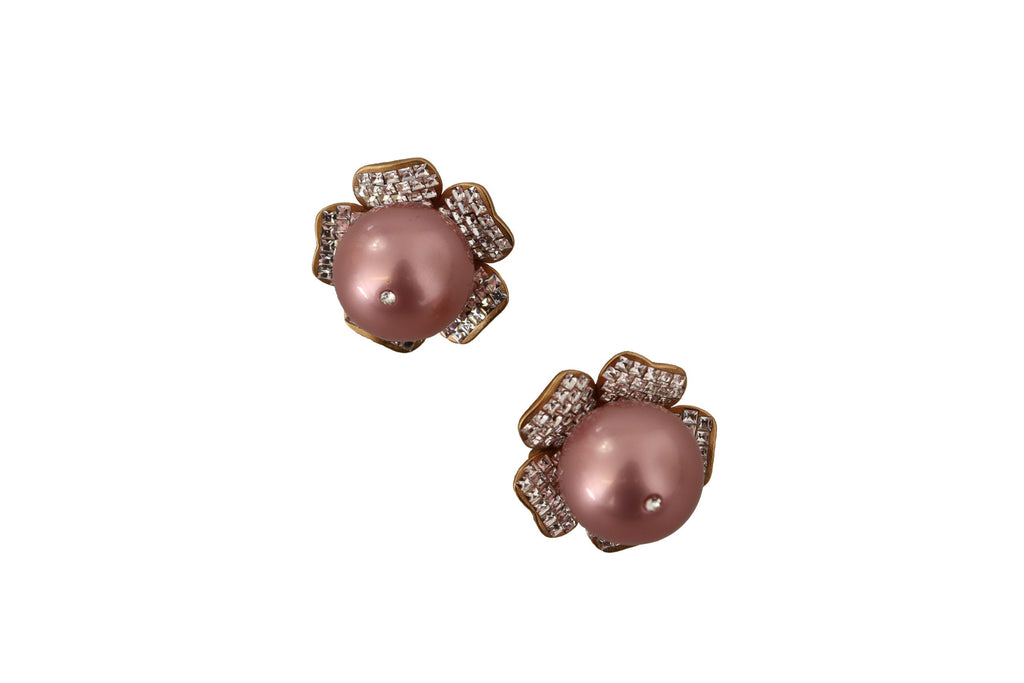 Dolce & Gabbana Gold Tone Maxi Faux Pearl Floral Clip-on Jewelry Earrings - Zeiniez