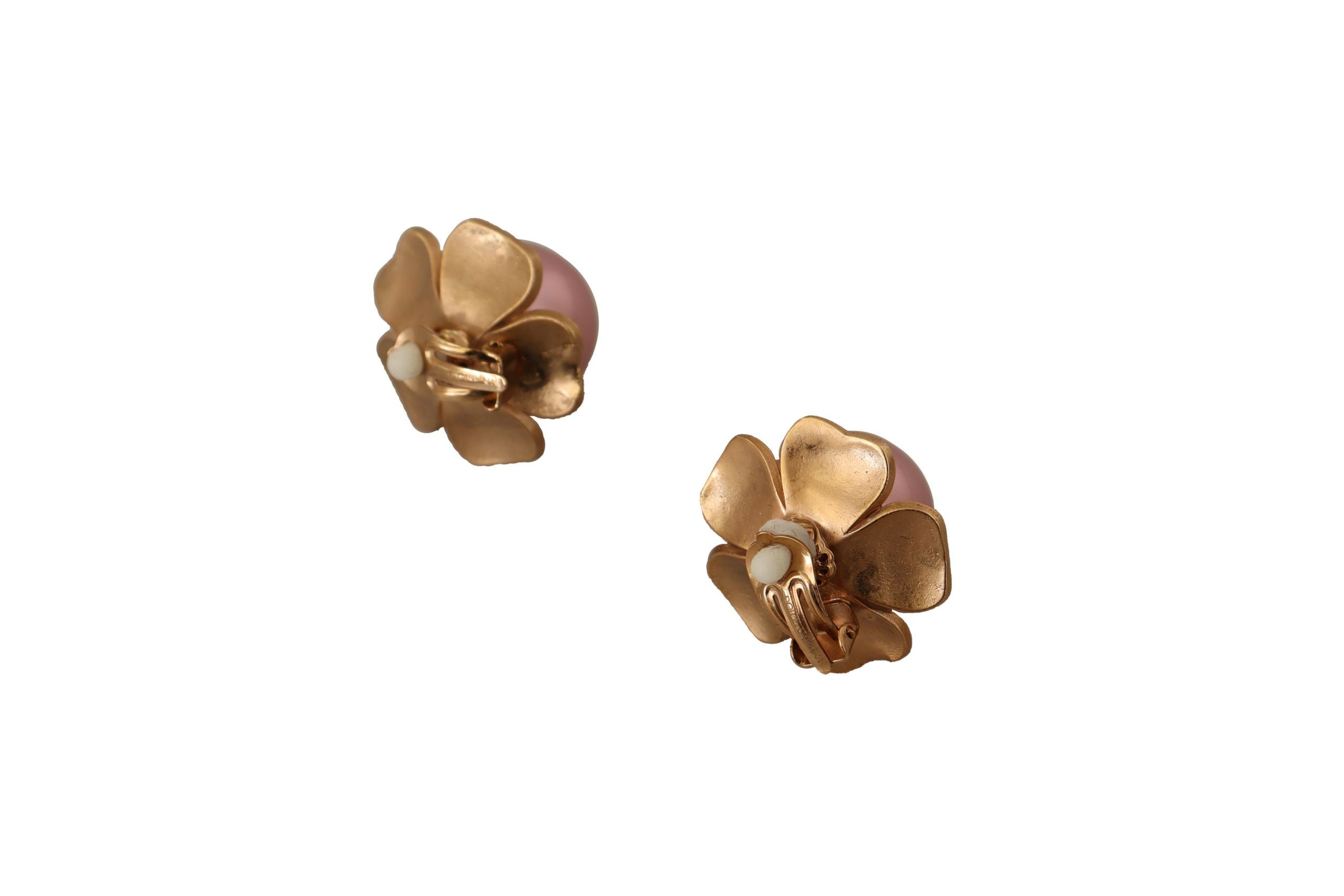 Dolce & Gabbana Gold Tone Maxi Faux Pearl Floral Clip-on Jewelry Earrings - Zeiniez