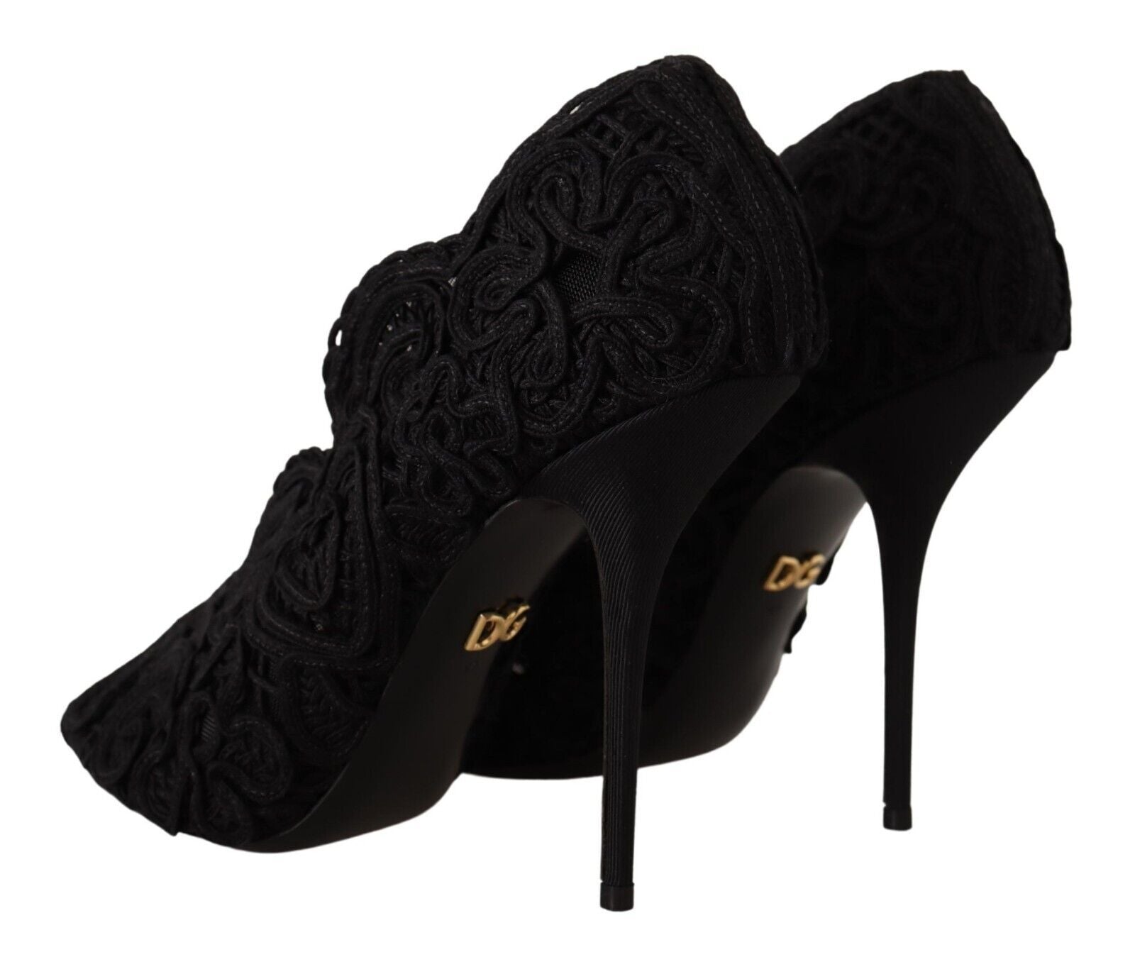 Dolce & Gabbana Black Cordonetto Ricamo Pump Open Toe Shoes - Zeiniez