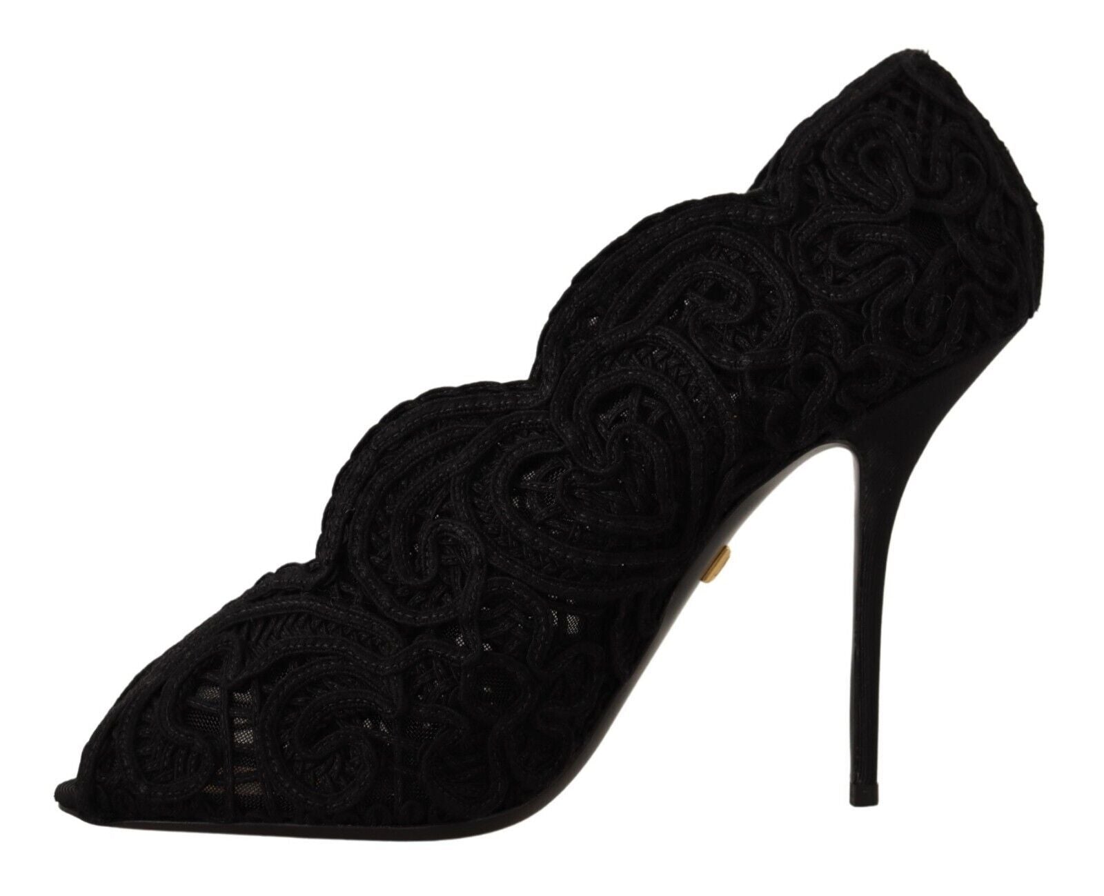 Dolce & Gabbana Black Cordonetto Ricamo Pump Open Toe Shoes - Zeiniez