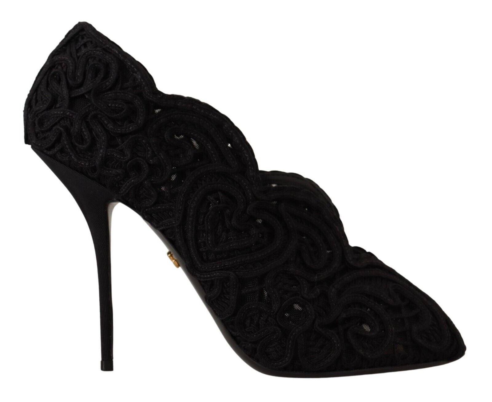 Dolce & Gabbana Black Cordonetto Ricamo Pump Open Toe Shoes - Zeiniez
