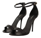 Dolce & Gabbana Black Ostrich Ankle Strap Heels Sandals Shoes - Zeiniez