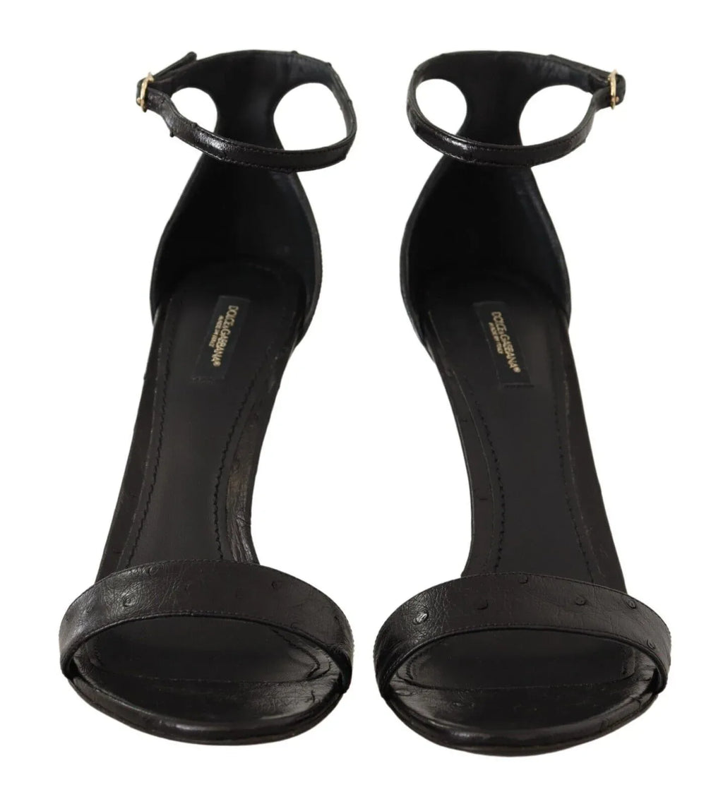 Dolce & Gabbana Black Ostrich Ankle Strap Heels Sandals Shoes - Zeiniez