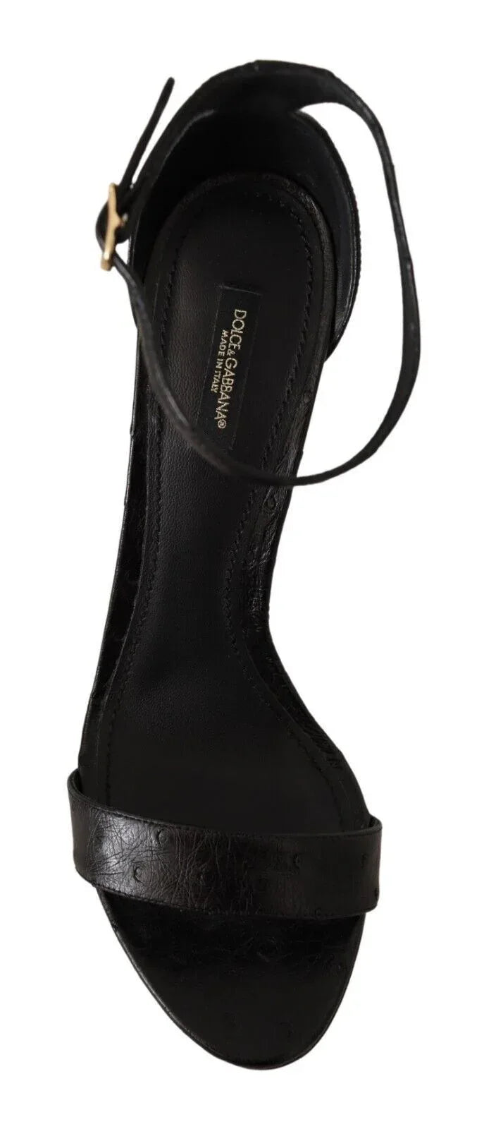 Dolce & Gabbana Black Ostrich Ankle Strap Heels Sandals Shoes - Zeiniez