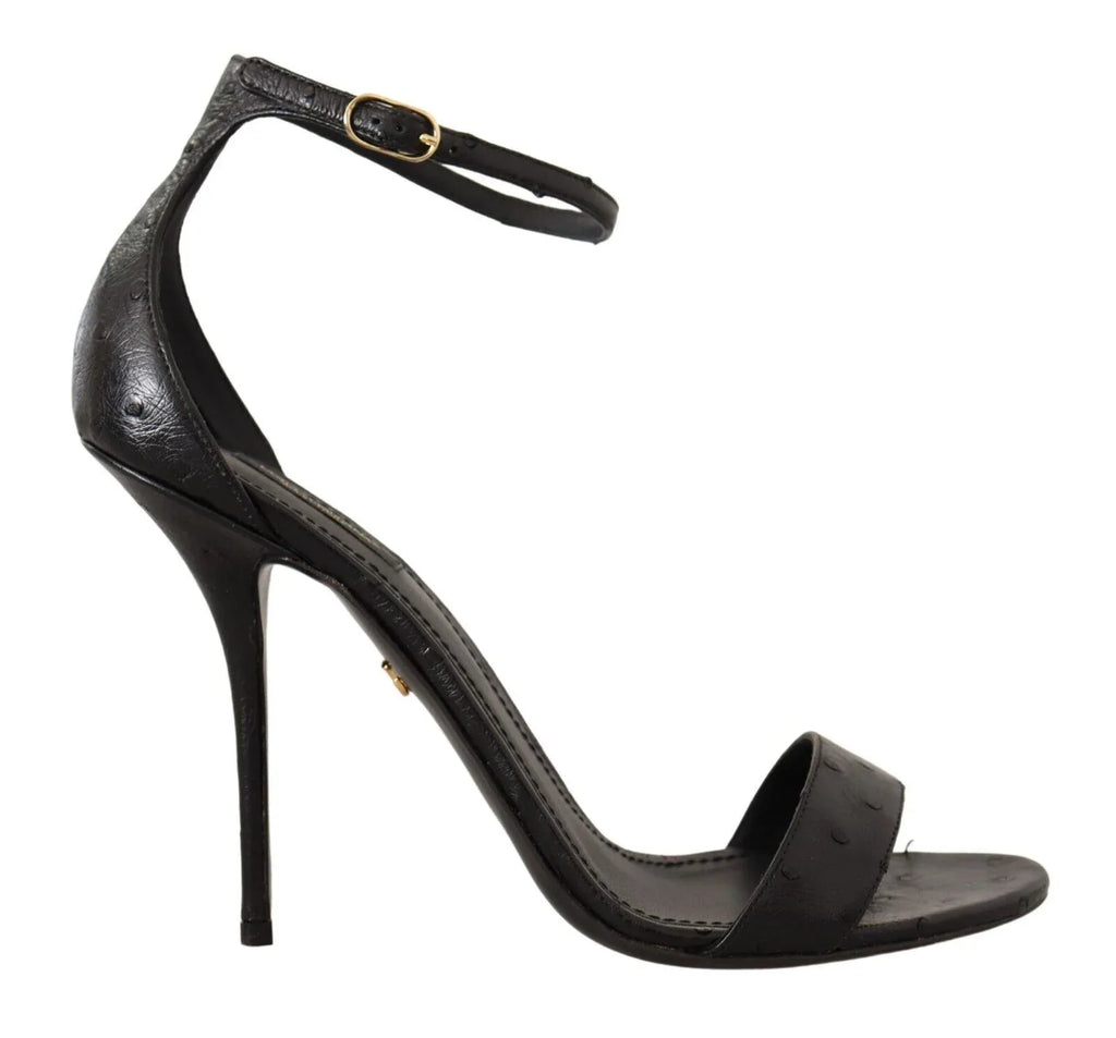 Dolce & Gabbana Black Ostrich Ankle Strap Heels Sandals Shoes - Zeiniez