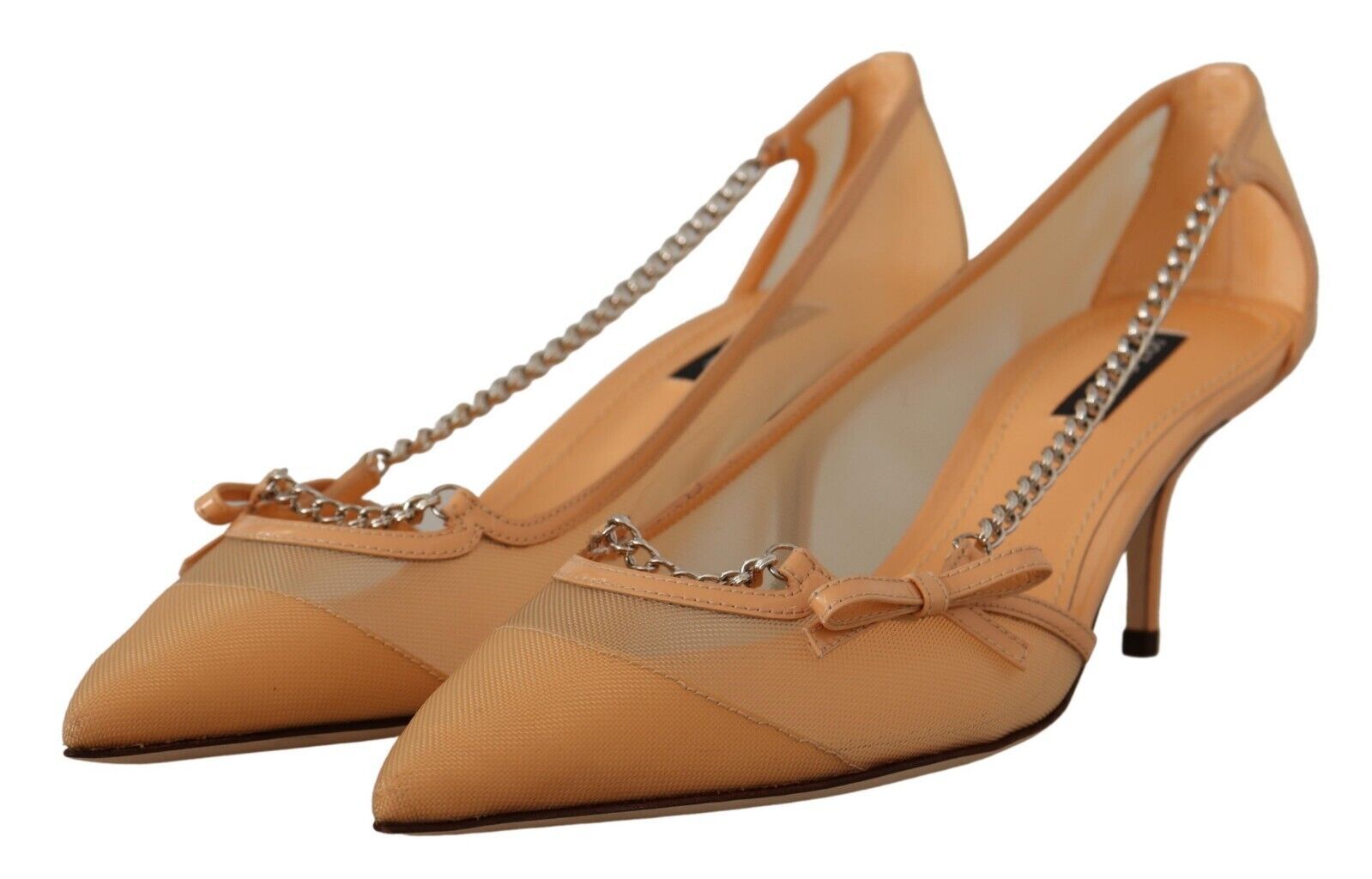 Dolce & Gabbana Peach Mesh Leather Chains Heels Pumps Shoes - Zeiniez