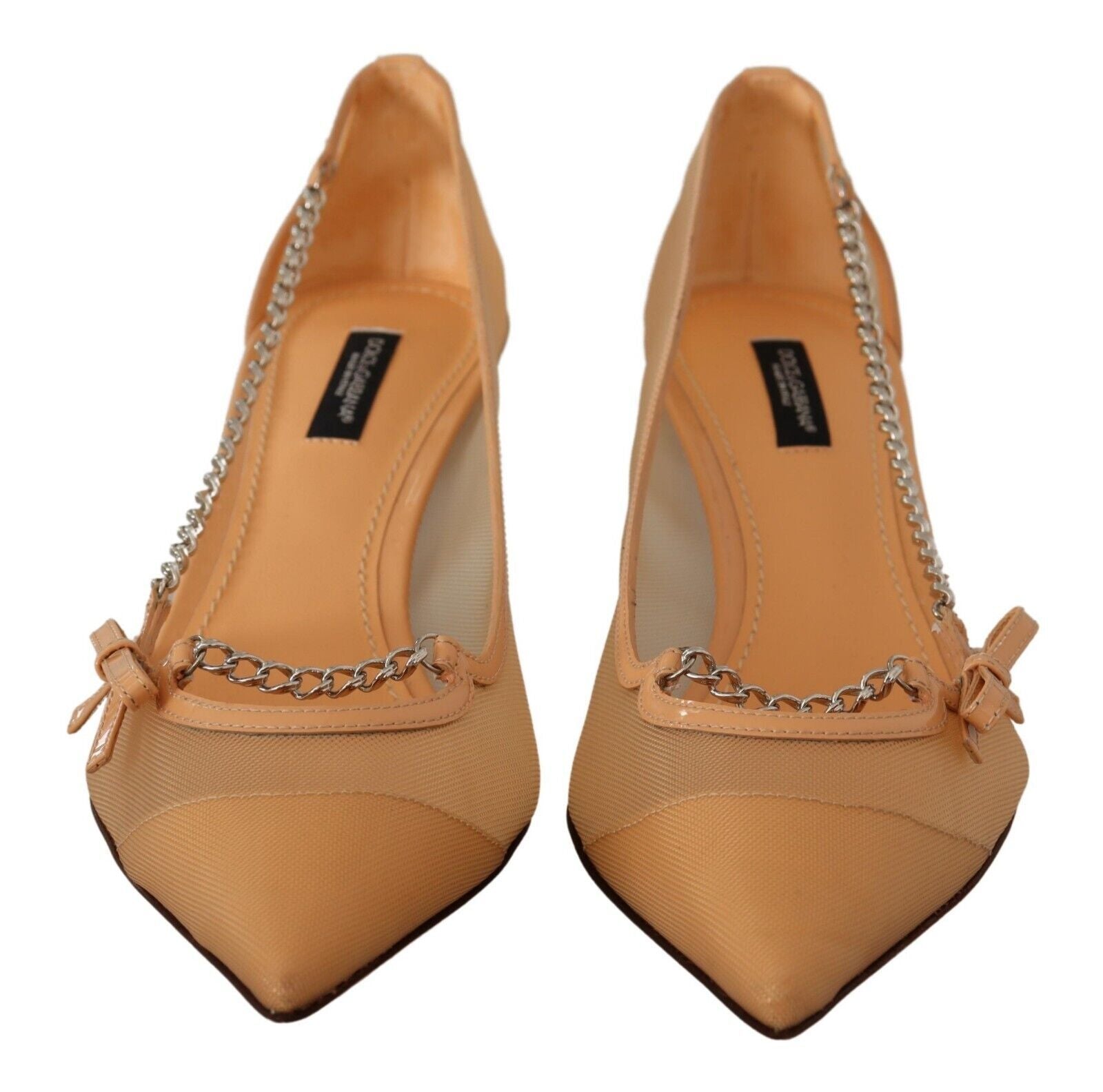 Dolce & Gabbana Peach Mesh Leather Chains Heels Pumps Shoes - Zeiniez