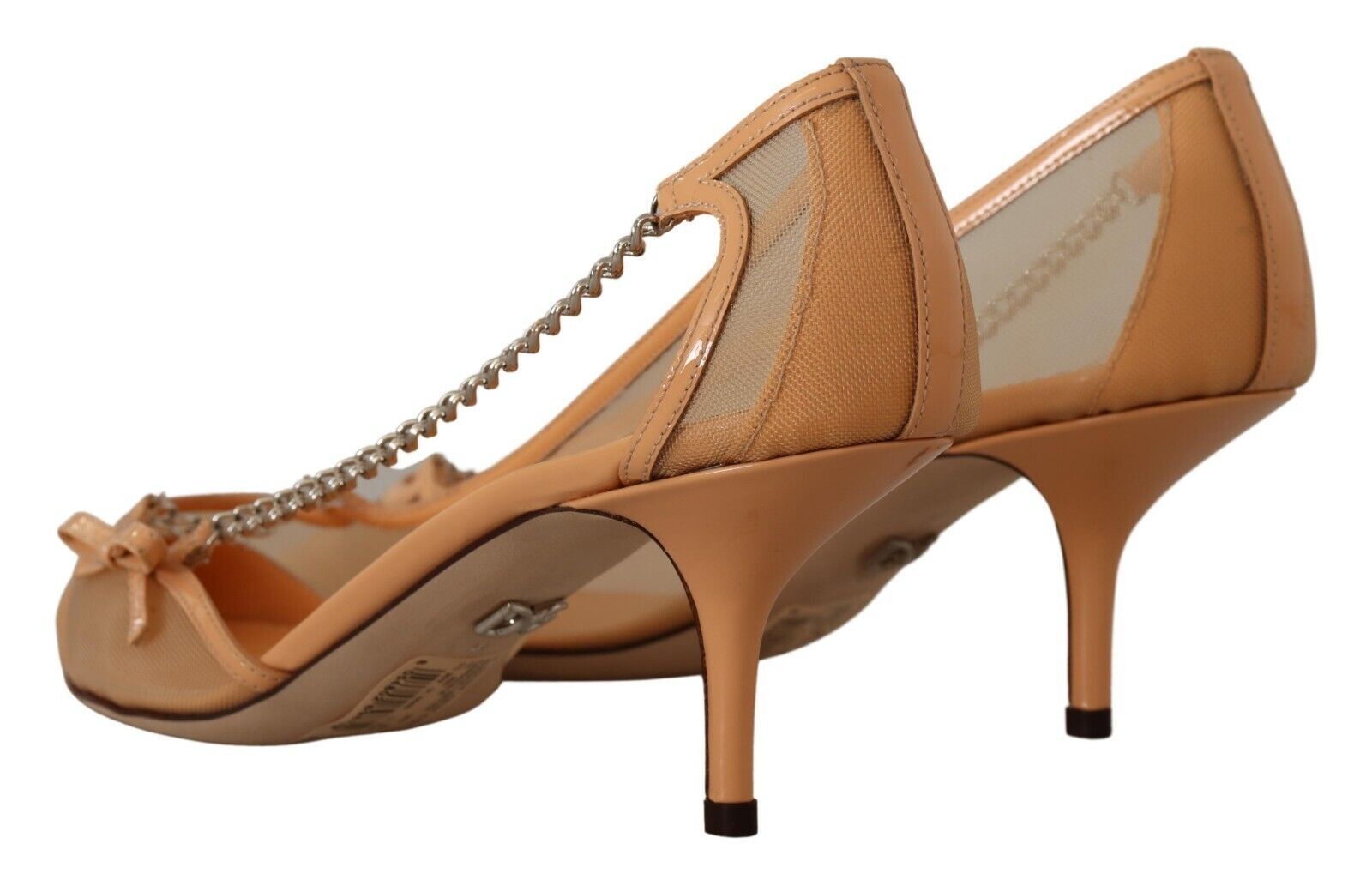 Dolce & Gabbana Peach Mesh Leather Chains Heels Pumps Shoes - Zeiniez
