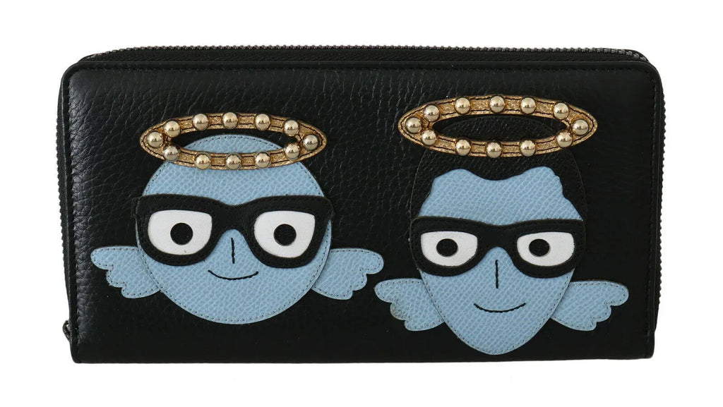 Dolce & Gabbana Black Blue Leather #DGFAMILY Zipper Continental Wallet - Zeiniez