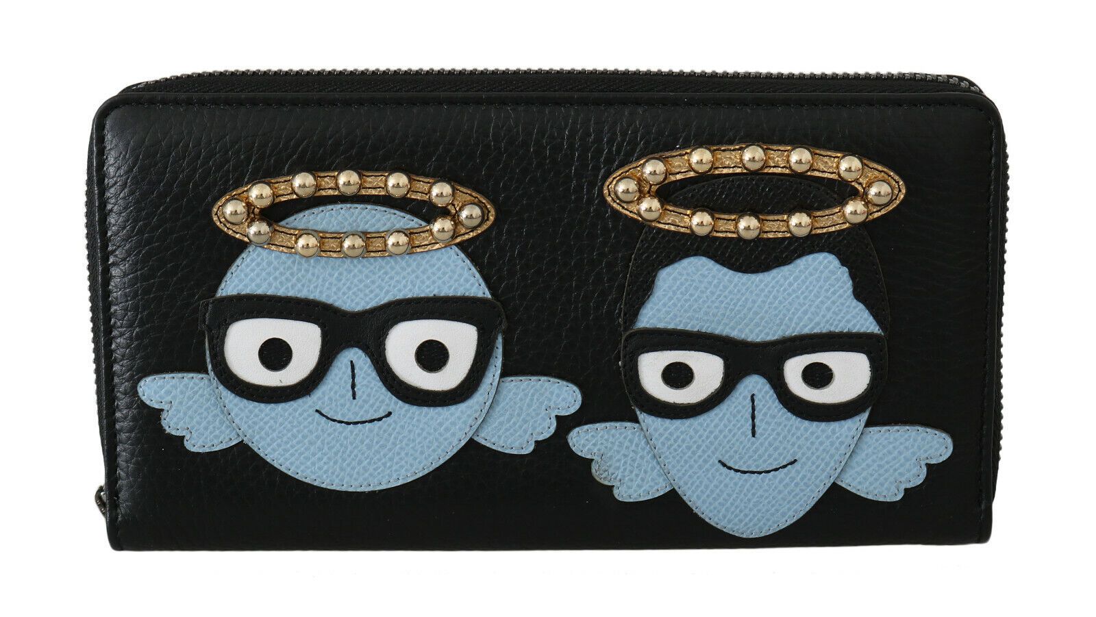 Dolce & Gabbana Black Blue Leather #DGFAMILY Zipper Continental Wallet - Zeiniez