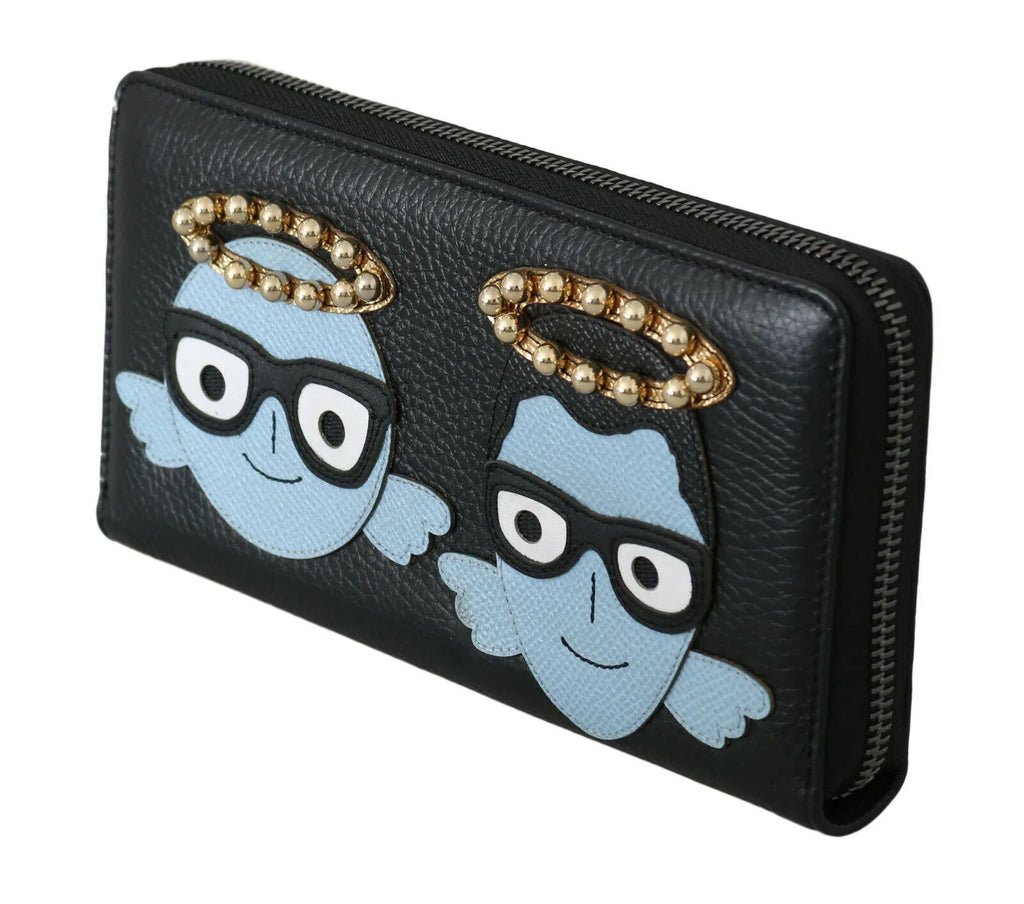 Dolce & Gabbana Black Blue Leather #DGFAMILY Zipper Continental Wallet - Zeiniez