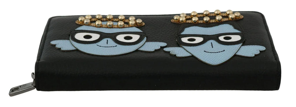 Dolce & Gabbana Black Blue Leather #DGFAMILY Zipper Continental Wallet - Zeiniez
