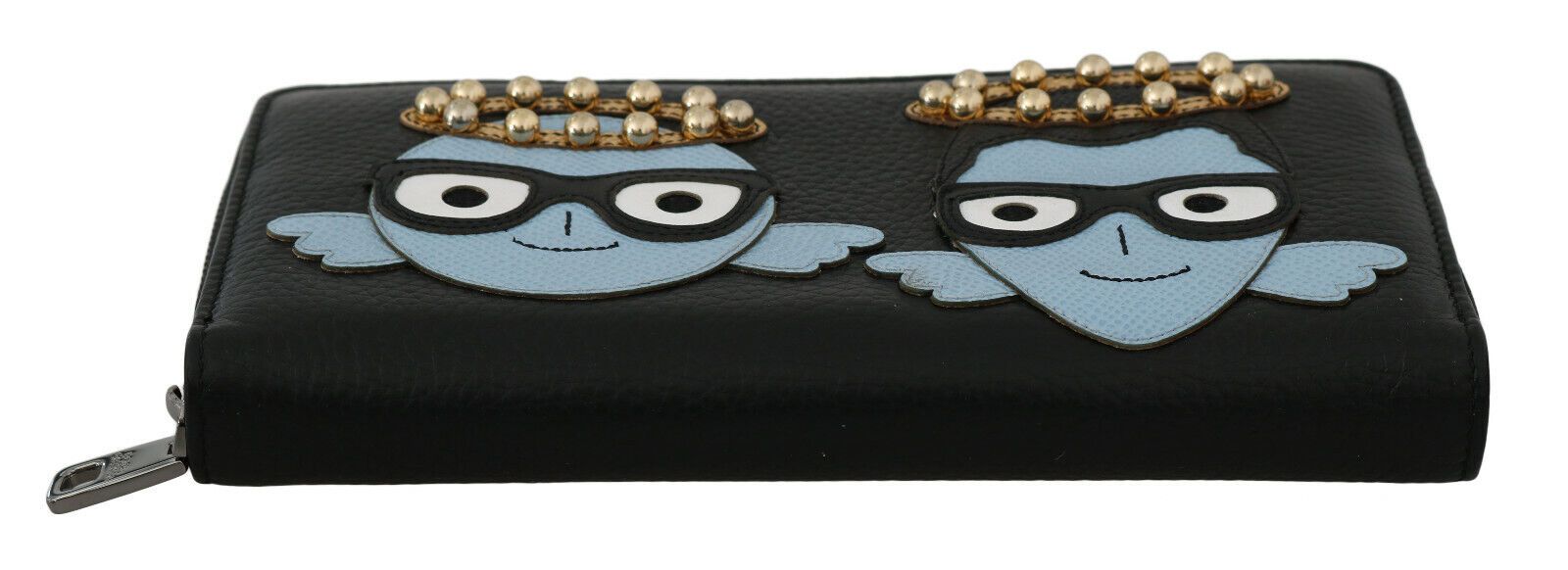 Dolce & Gabbana Black Blue Leather #DGFAMILY Zipper Continental Wallet - Zeiniez