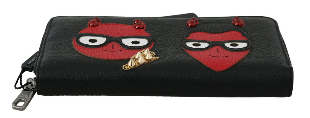 Dolce & Gabbana Black Red Leather #DGFAMILY Zipper Continental Wallet - Zeiniez