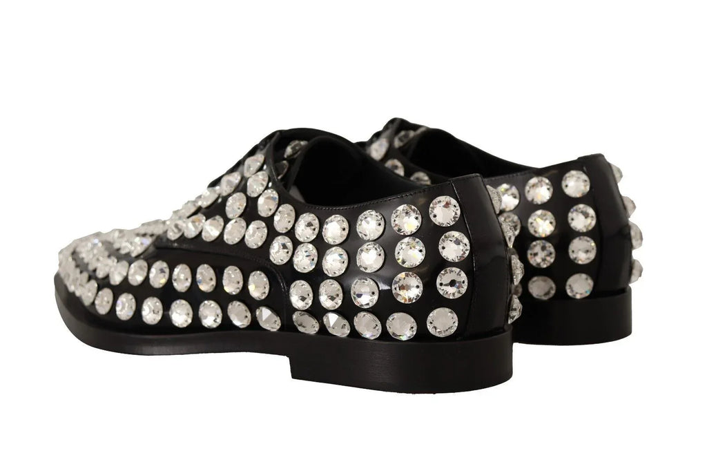 Dolce & Gabbana Black Leather Crystals Lace Up Formal Shoes - Zeiniez