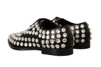 Dolce & Gabbana Black Leather Crystals Lace Up Formal Shoes - Zeiniez