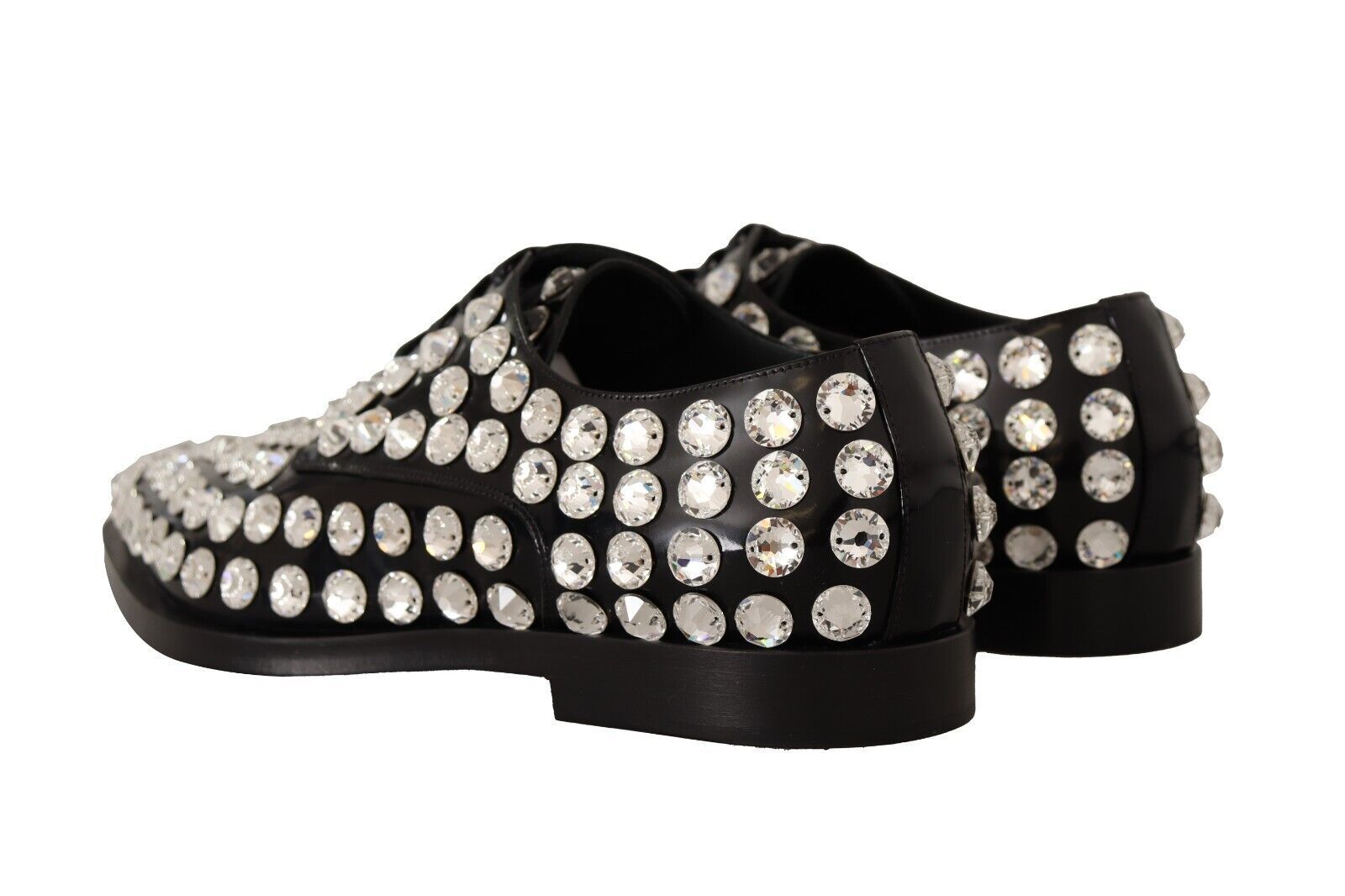 Dolce & Gabbana Black Leather Crystals Lace Up Formal Shoes - Zeiniez