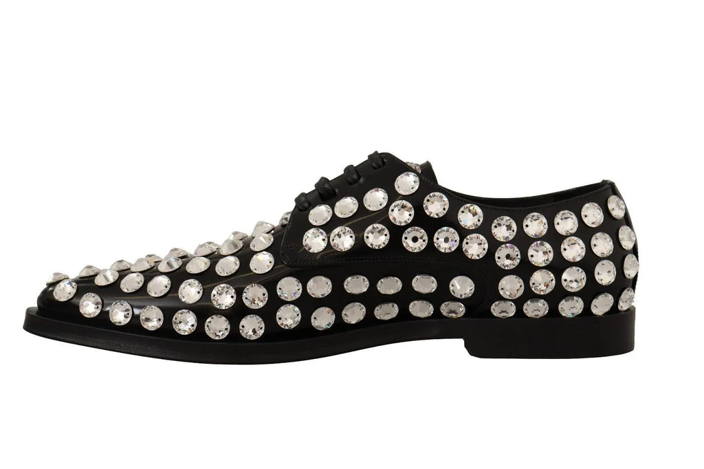 Dolce & Gabbana Black Leather Crystals Lace Up Formal Shoes - Zeiniez
