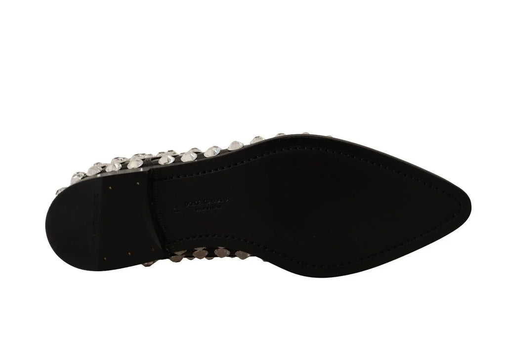 Dolce & Gabbana Black Leather Crystals Lace Up Formal Shoes - Zeiniez