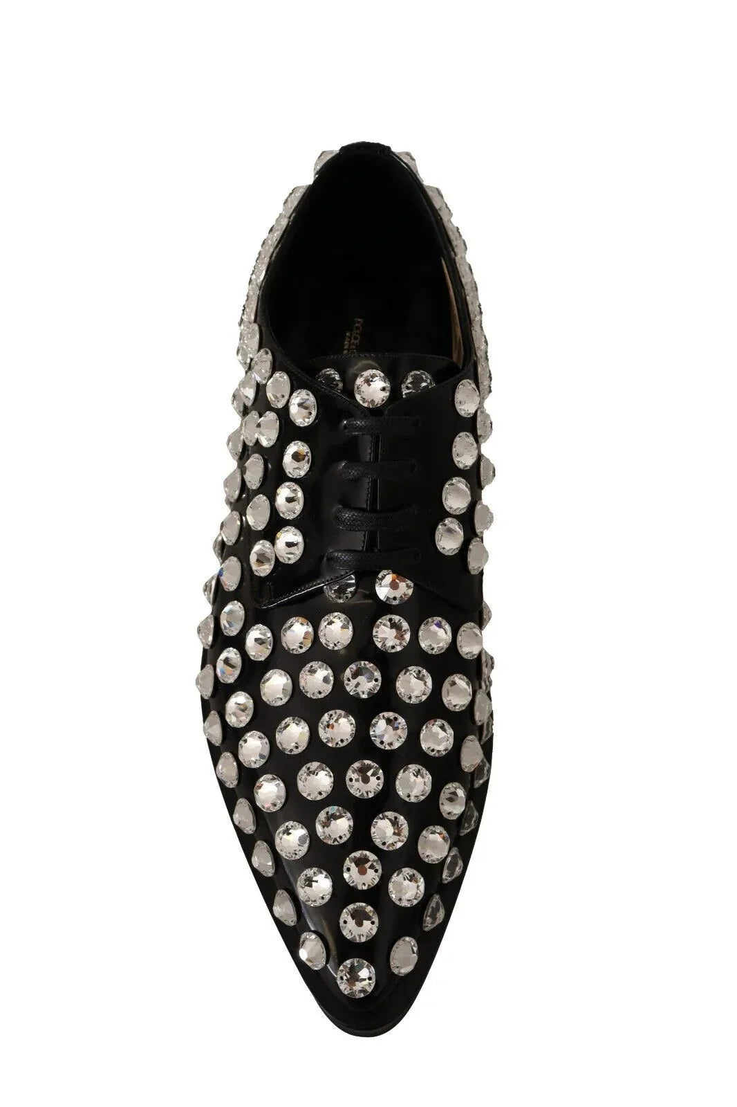 Dolce & Gabbana Black Leather Crystals Lace Up Formal Shoes - Zeiniez