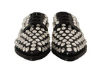 Dolce & Gabbana Black Leather Crystals Lace Up Formal Shoes - Zeiniez