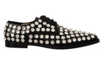 Dolce & Gabbana Black Leather Crystals Lace Up Formal Shoes - Zeiniez