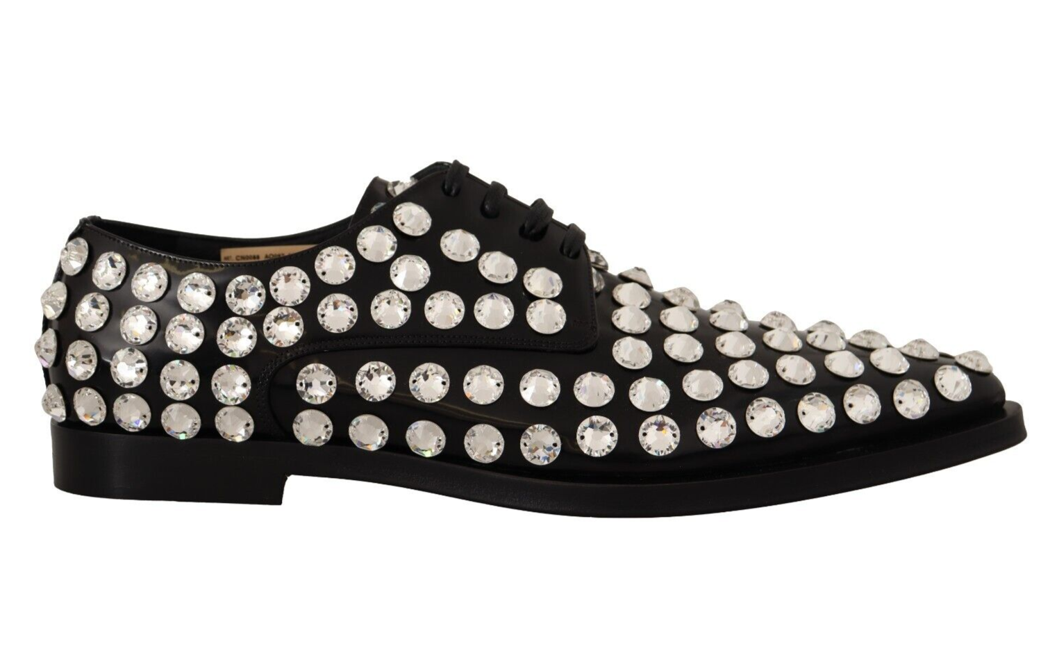 Dolce & Gabbana Black Leather Crystals Lace Up Formal Shoes - Zeiniez