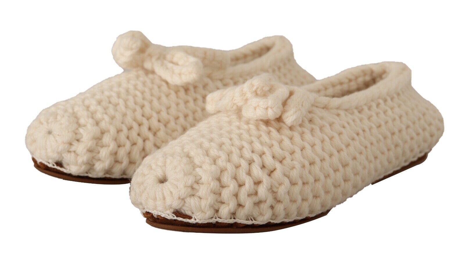Dolce & Gabbana White Slip On Ballerina Flats Wool Knit Shoes - Zeiniez