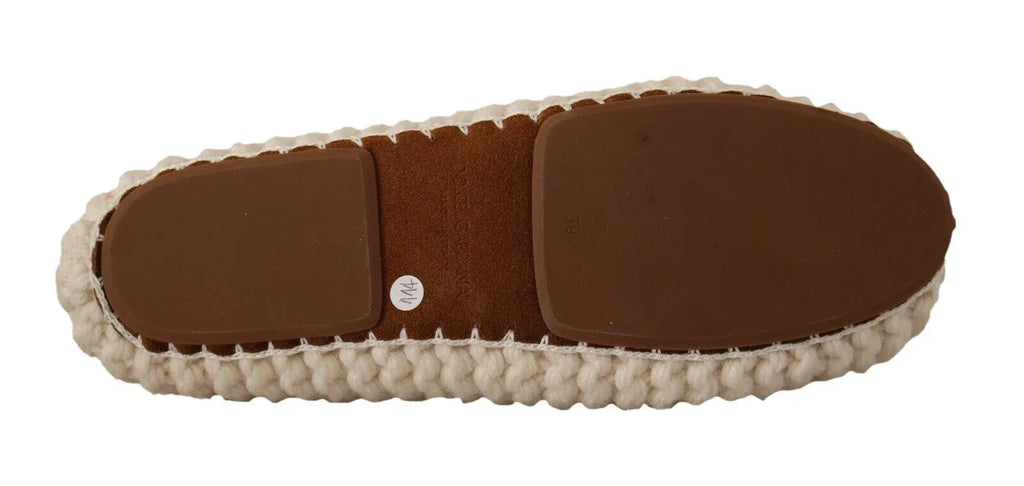 Dolce & Gabbana White Slip On Ballerina Flats Wool Knit Shoes - Zeiniez