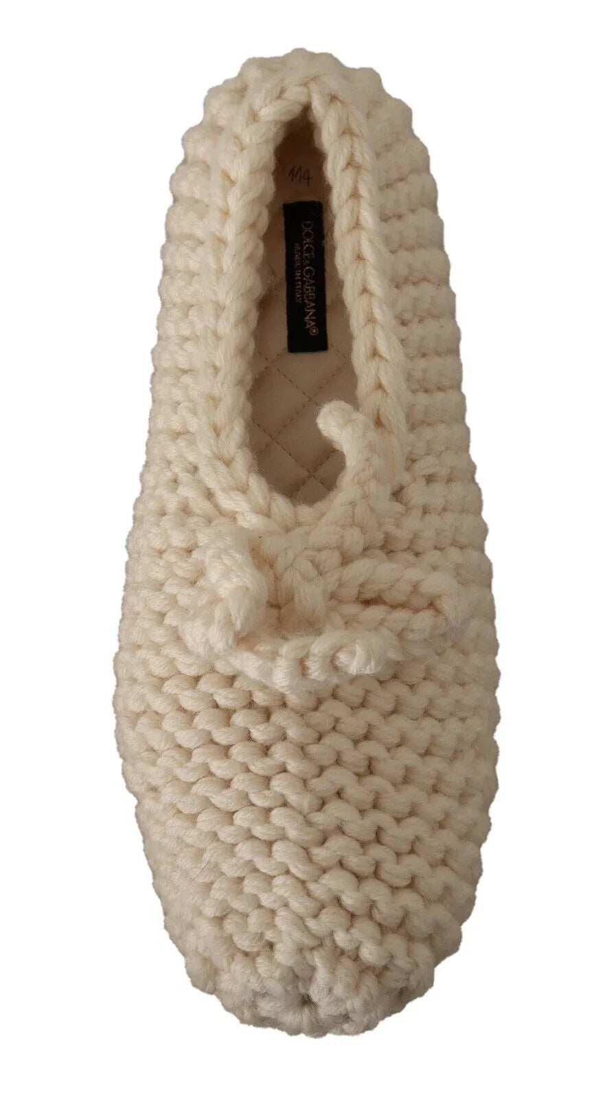 Dolce & Gabbana White Slip On Ballerina Flats Wool Knit Shoes - Zeiniez