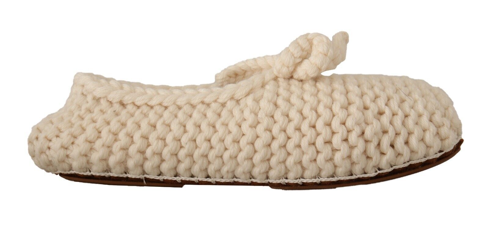 Dolce & Gabbana White Slip On Ballerina Flats Wool Knit Shoes - Zeiniez