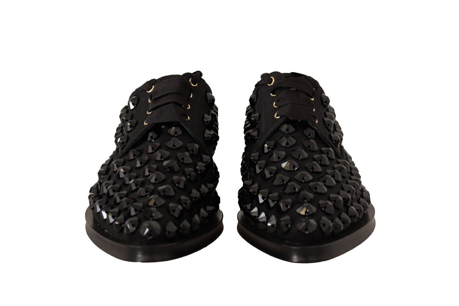 Dolce & Gabbana Black Lace Up Studded Formal Flats Shoes - Zeiniez