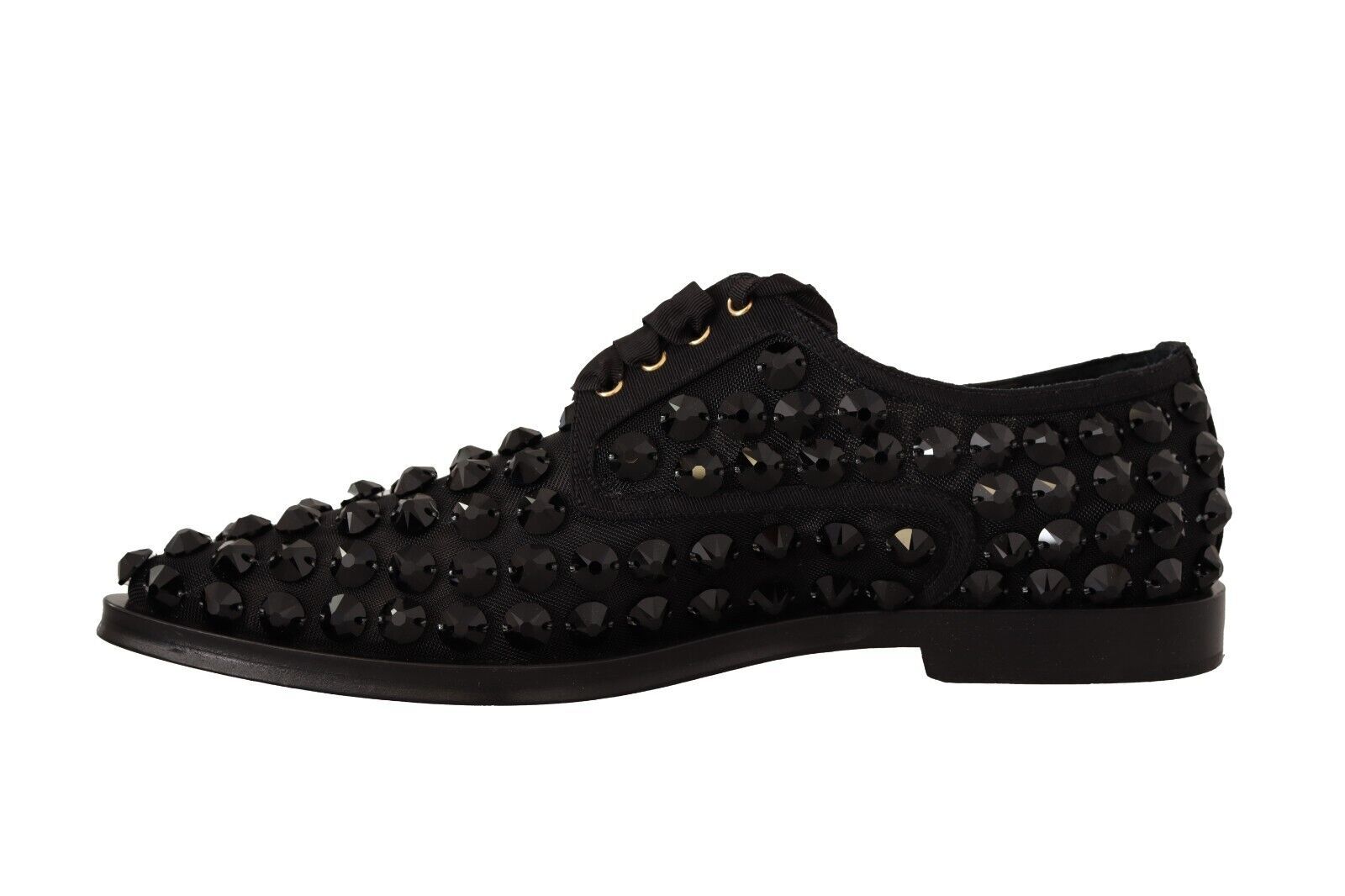 Dolce & Gabbana Black Lace Up Studded Formal Flats Shoes - Zeiniez