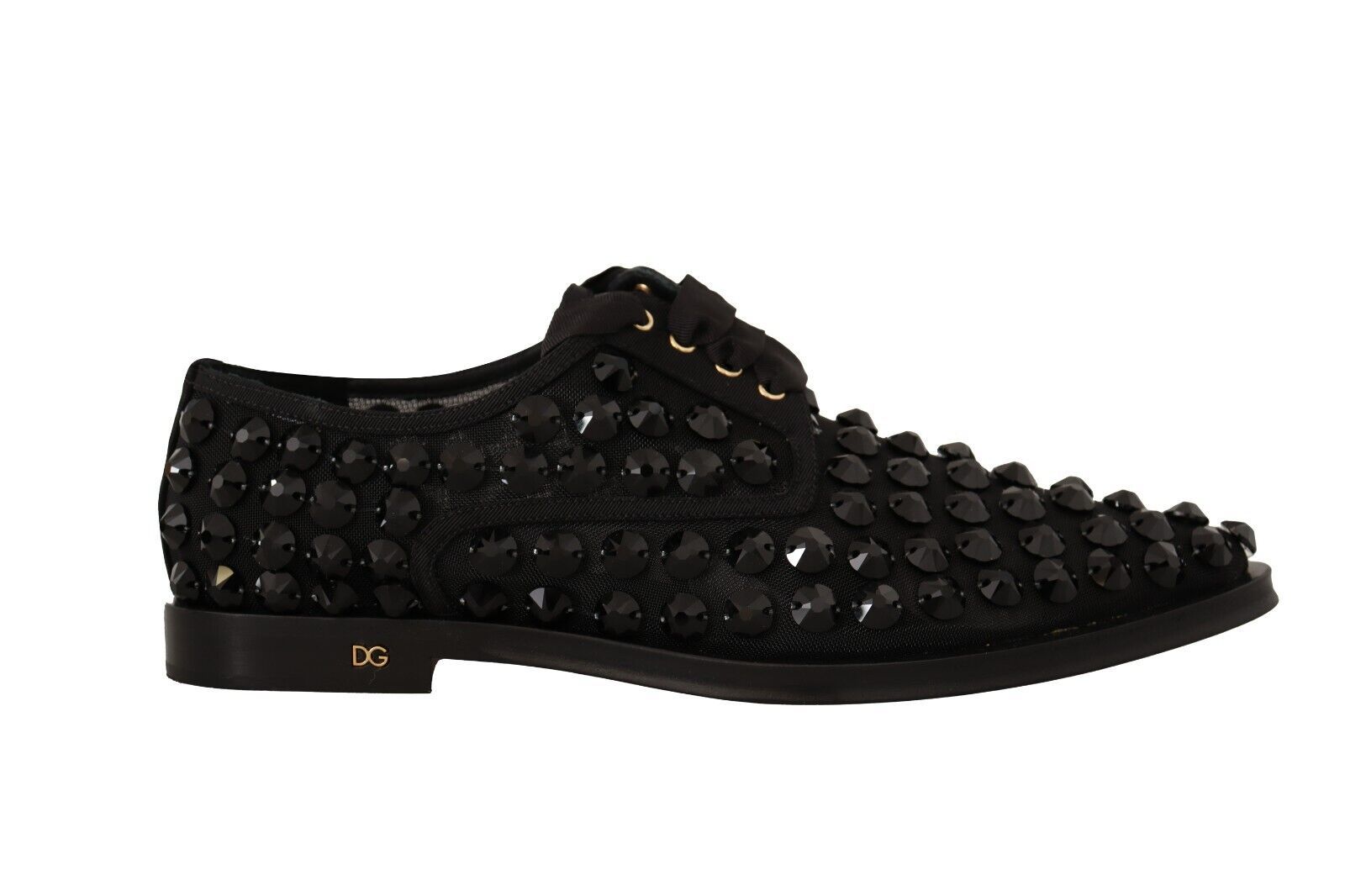 Dolce & Gabbana Black Lace Up Studded Formal Flats Shoes - Zeiniez