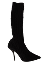 Dolce & Gabbana Black Stretch Socks Knee High Booties Shoes - Zeiniez