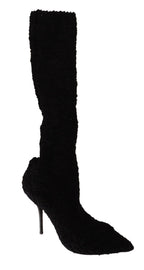 Dolce & Gabbana Black Stretch Socks Knee High Booties Shoes - Zeiniez